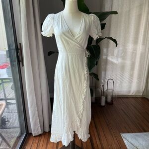 🤍 & Other Stories Los Angeles Atelier White Ruffle Wrap Midi Dress – Size US 2